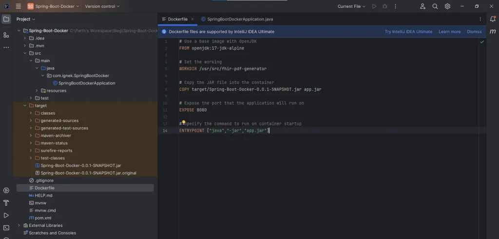 DockerFile Configration | Dockerize Spring Boot Application Configure Docker File