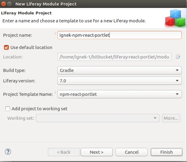 Configuring Project Name and Template | Liferay React Portlet Configuring Project Name and Template