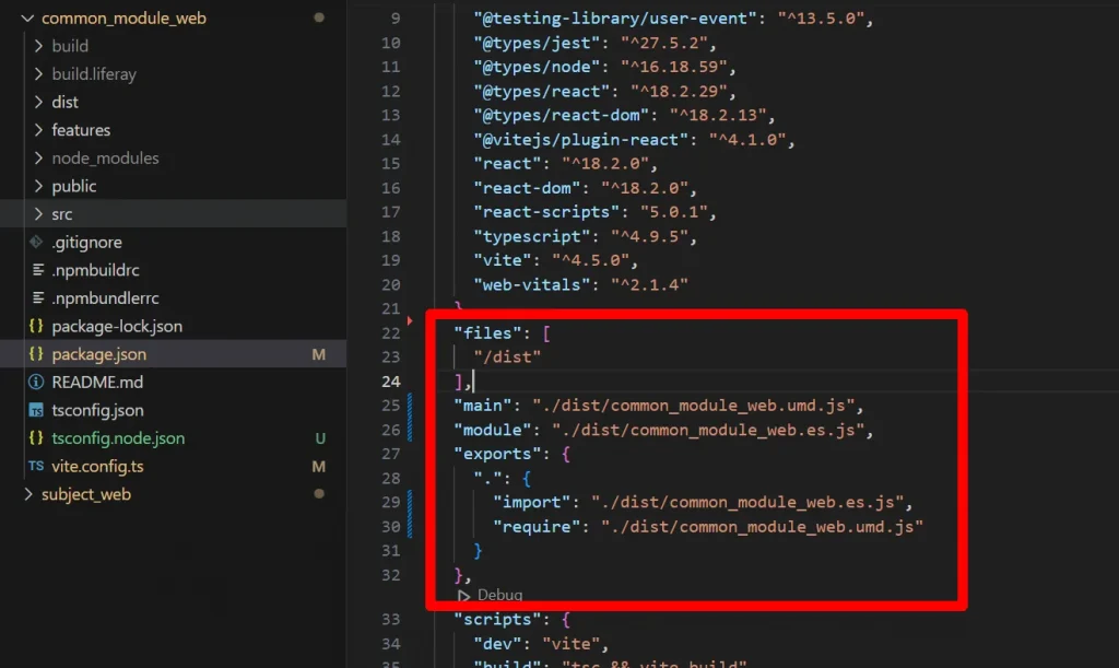 Configuring package.json for dist Folder | Explore Common Components in React TypeScript with Liferay's Configuring package.json for dist Folder