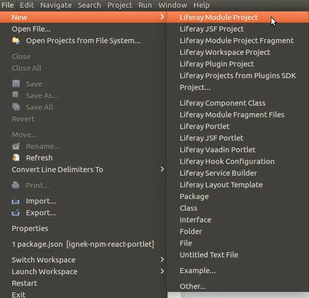Creating npm react portlet in Eclipse | Liferay React Portlet Creating npm-react-portlet in Eclipse