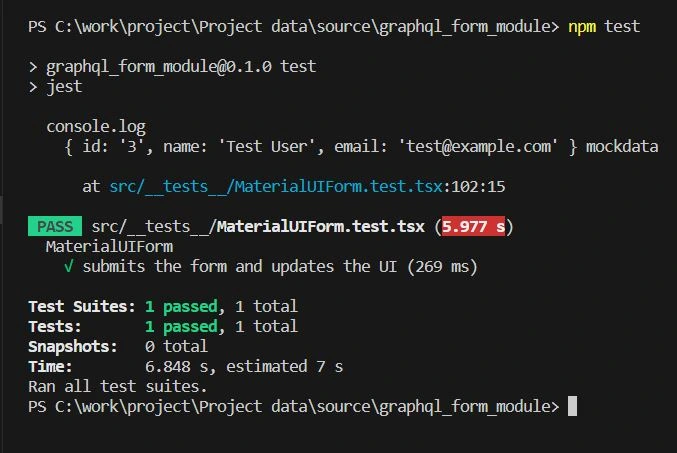Executing Component Tests | Test GraphQL Queries and Mutation using RTL and Jest Executing Component Tests