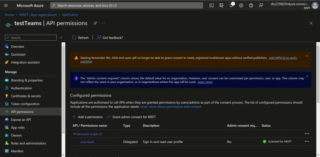 Access API permissions | Microsoft Teams integration with Liferay Access API permissions