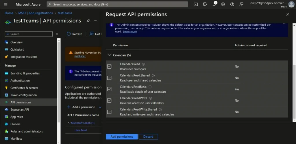 Add permissions related to calendars | Microsoft Teams integration with Liferay Add permissions related to calendars
