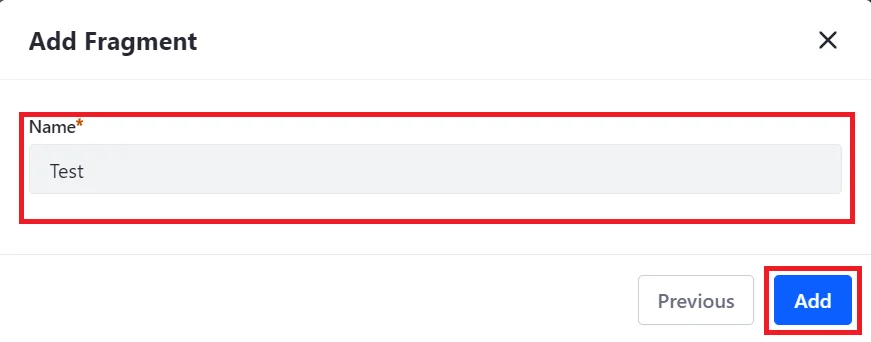 Adding fragment name | Fragments in Liferay Adding fragment name