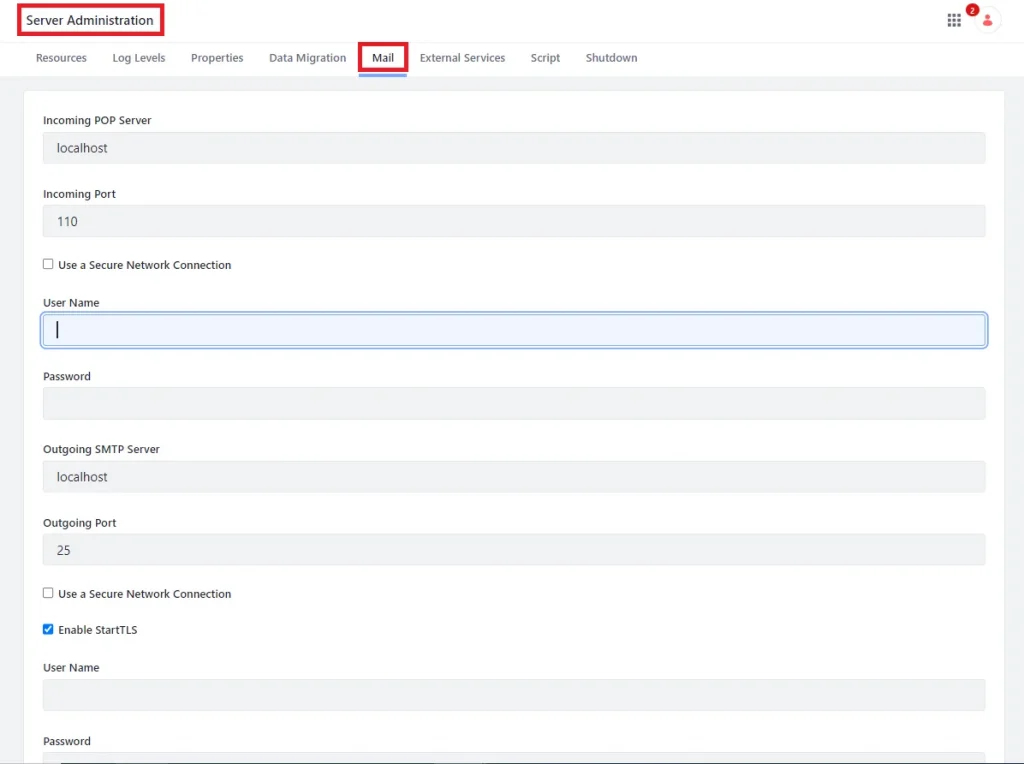 Administrator signs in and configures server mail | Mail Configuration in Liferay with Gmail’s increased security Administrator signs in and configures server mail
