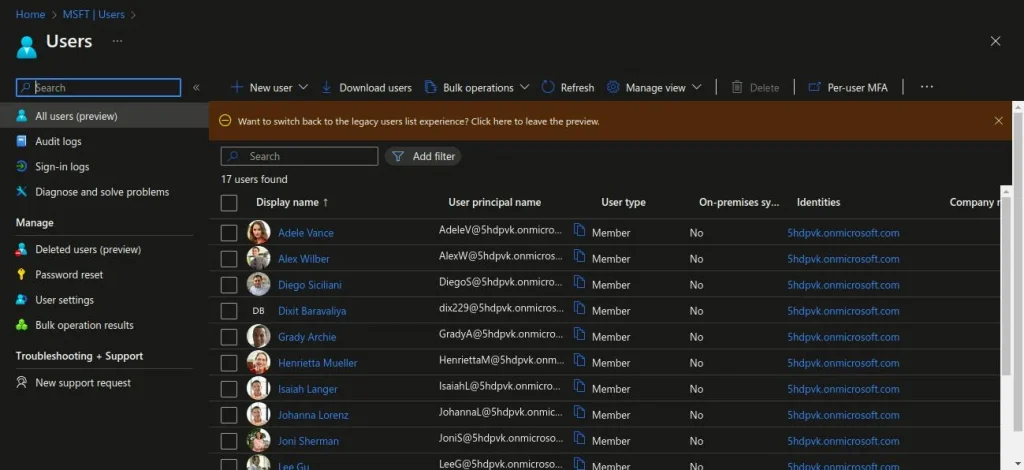 Azure AD users list | Microsoft Teams integration with Liferay Azure AD users list