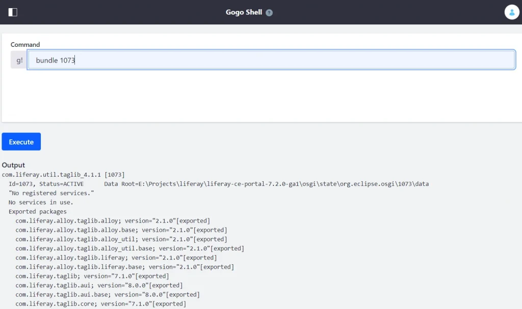 Bundle information in GOGO Shell | Gogo shell in Liferay 7.2 Bundle information in GOGO Shell