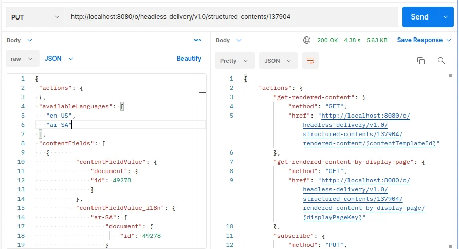 Check status after posting request | Manage Web Content with Postman and Liferay's Headless API Check status after posting request