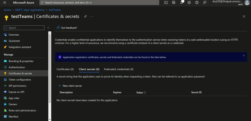 Collect ClientId and TenantId information e1737976883927 | Microsoft Teams integration with Liferay Collect ClientId and TenantId information