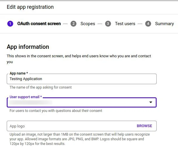 Complete form with app details | Google Meet integration with Liferay Complete form with app details