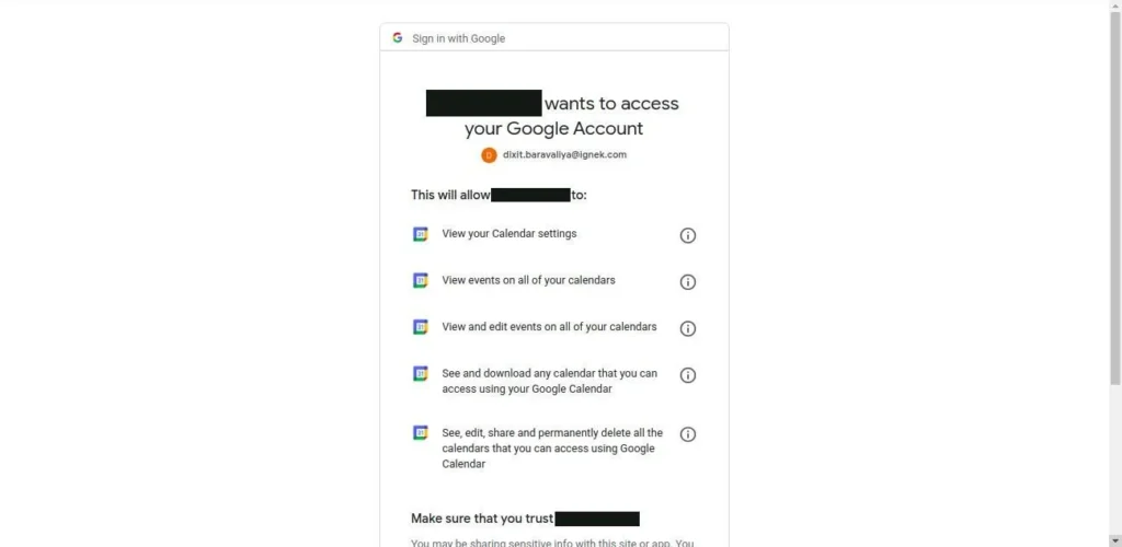 Confirmation screen for giving access e1737977316628 | Google Meet integration with Liferay Confirmation screen for giving access