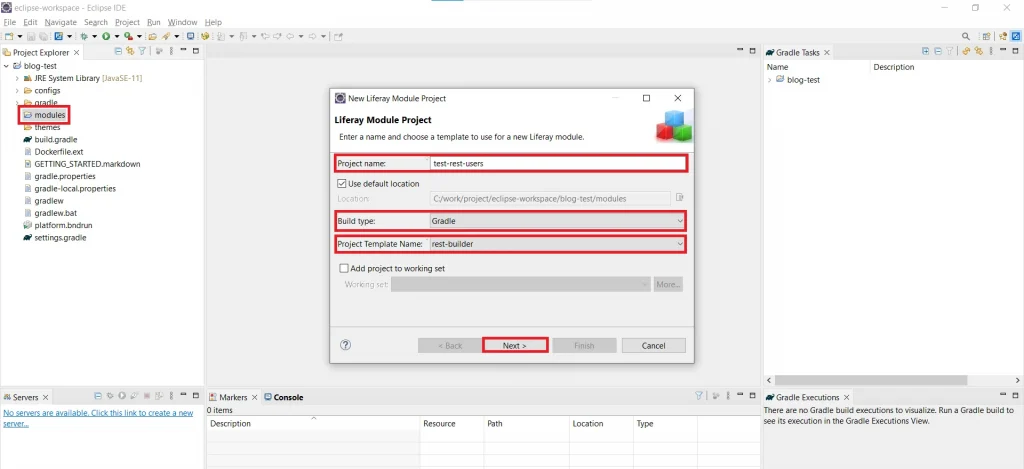 Creating Gradle module for REST Builder project | REST Builder in Liferay 7.x Creating Gradle module for REST Builder project