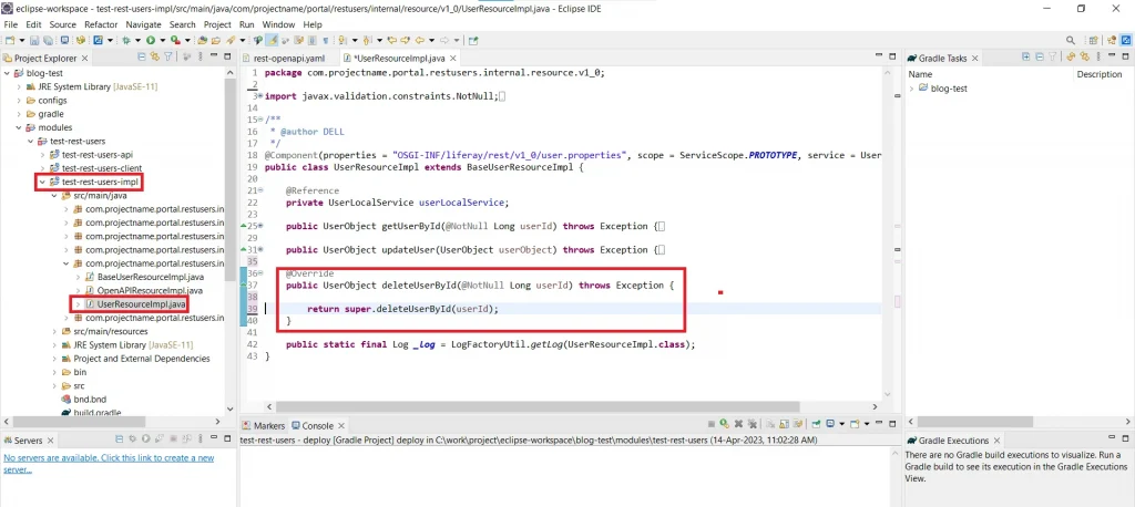 Delete user logic in portal file | REST Builder in Liferay 7.x Delete user logic in portal file