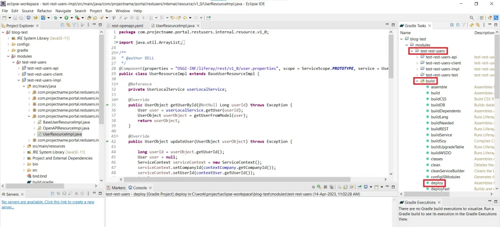 Deploying rest builder module after implementing logic | REST Builder in Liferay 7.x Deploying rest-builder module after implementing logic