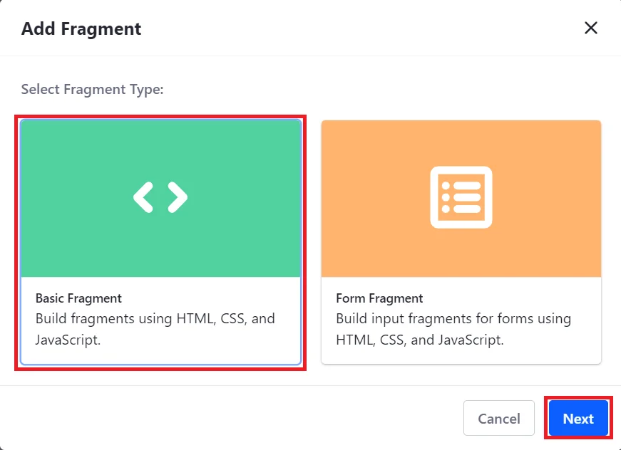 Fragment types list | Fragments in Liferay Fragment types list