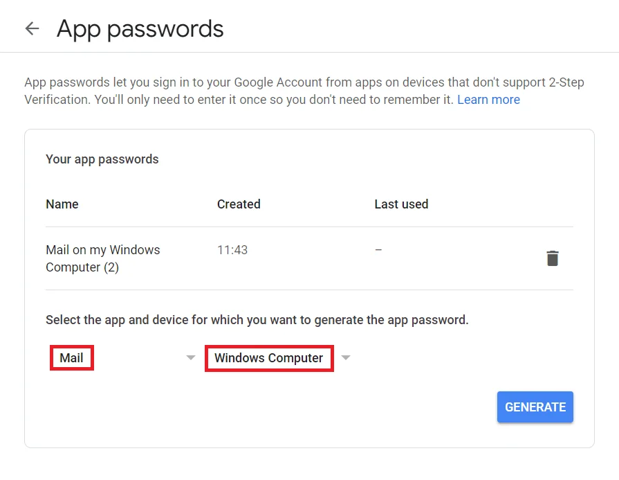 Generate Mail app password for Windows | Mail Configuration in Liferay with Gmail’s increased security Generate Mail app password for Windows