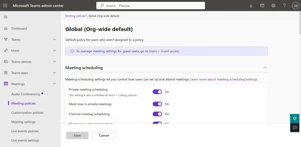 Global Org wide default detailed screen | Microsoft Teams integration with Liferay Global Org-wide default detailed screen