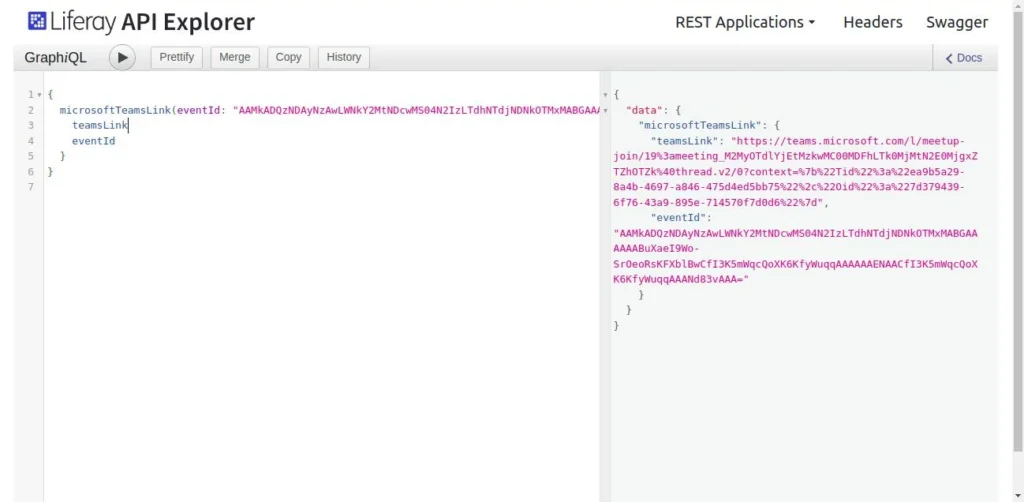 GraphQL for Access Microsoft event and Teams links e1737976976996 | Microsoft Teams integration with Liferay GraphQL for Access Microsoft event and Teams links