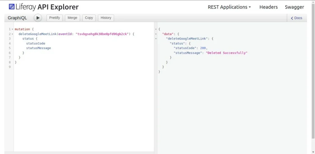 GraphQL for deleting Google events e1737977412132 | Google Meet integration with Liferay GraphQL for deleting Google events