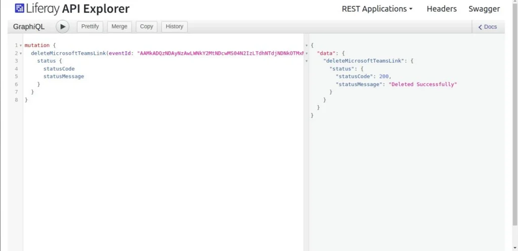 GraphQL for deleting Microsoft events e1737977001736 | Microsoft Teams integration with Liferay GraphQL for deleting Microsoft events