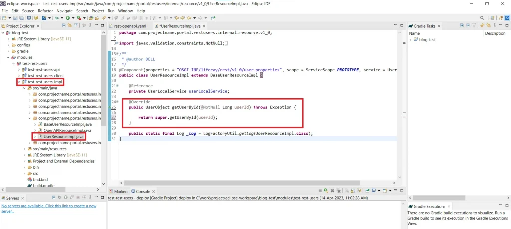 Implement logic for user retrieval | REST Builder in Liferay 7.x Implement logic for user retrieval
