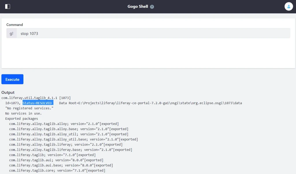 Liferay UI for terminate bundle | Gogo shell in Liferay 7.2 Liferay UI for terminate bundle
