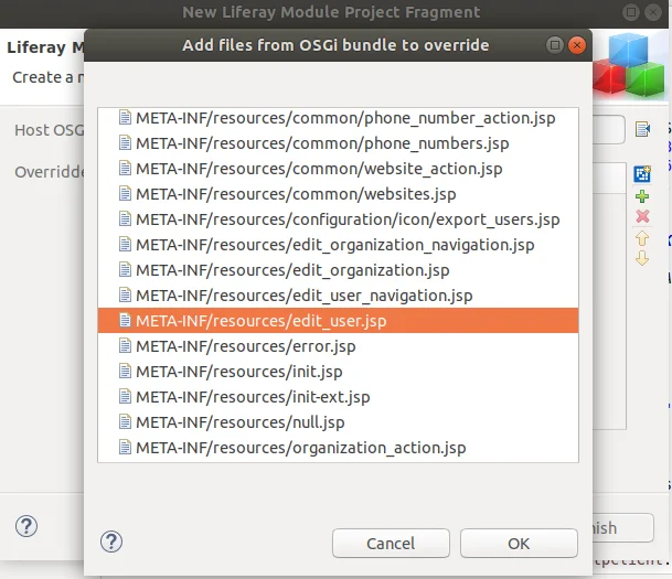 List of available ODGi bundle to override | Liferay User setting navigation override List of available ODGi bundle to override