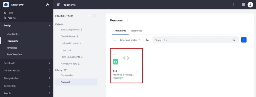 List of created fragments | Fragments in Liferay List of created fragments