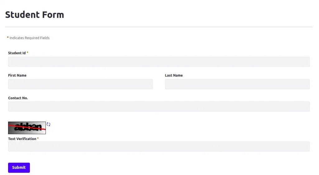 Output of created student form | Liferay Objects with Liferay forms Output of created student form