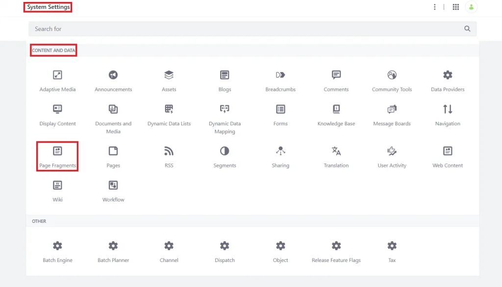 Page Fragments under system setting | Fragments in Liferay Page Fragments under system setting