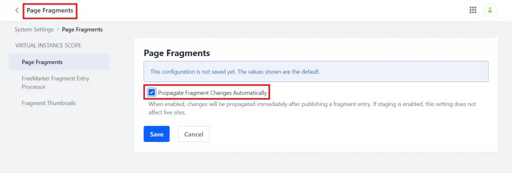 Propagate Fragment configurations | Fragments in Liferay Propagate Fragment configurations