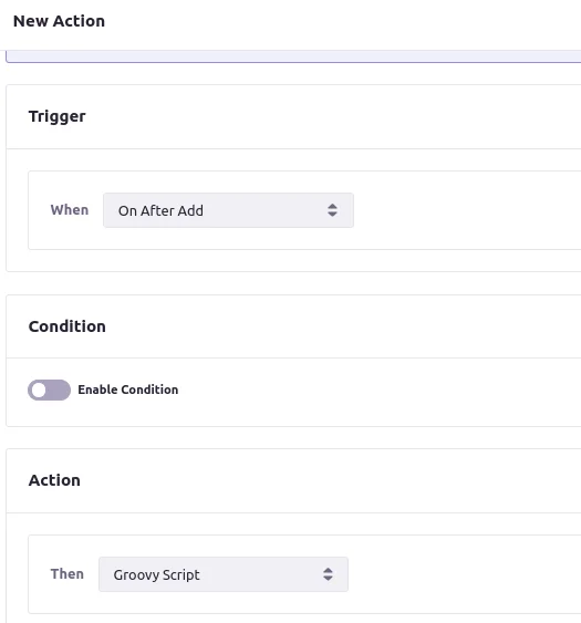 Select trigger type in Action Builder | Liferay Objects with Message bus Select trigger type in Action Builder