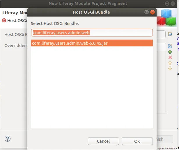 Selecting host OSGi bundle jar file | Liferay User setting navigation override Selecting host OSGi bundle jar file