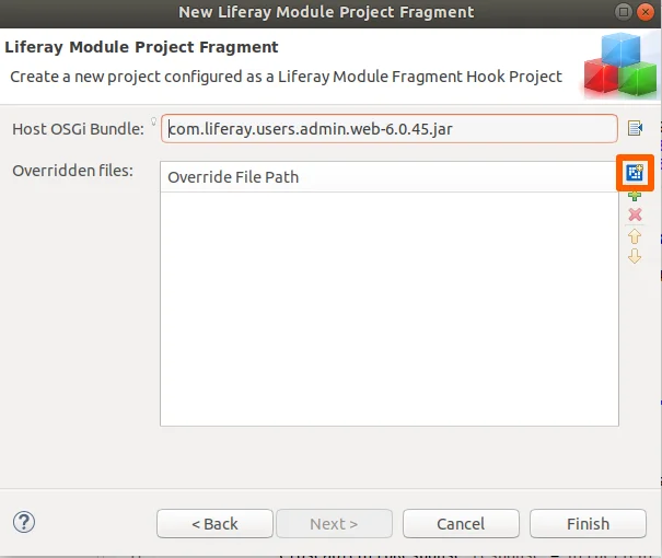 Selecting override file from liferay icon | Liferay User setting navigation override Selecting override file from liferay icon