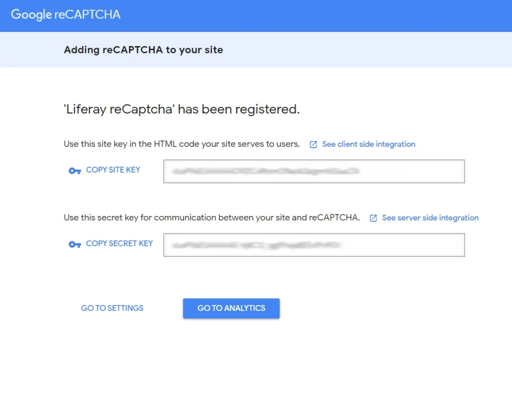 Site and Secret keys for reCAPTCHA | Use CAPTCHA or reCAPTCHA with custom portlet in Liferay Site and Secret keys for reCAPTCHA