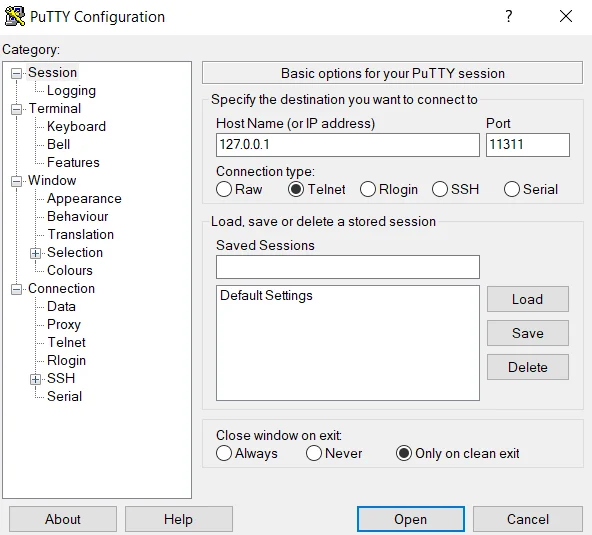 Useing PuTTY for Telnet connections | Gogo shell in Liferay 7.2 Useing PuTTY for Telnet connections