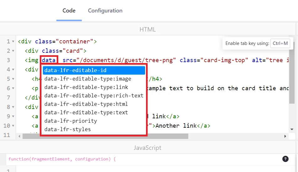 Utilize data for editable Fragment | Fragments in Liferay Utilize data for editable Fragment