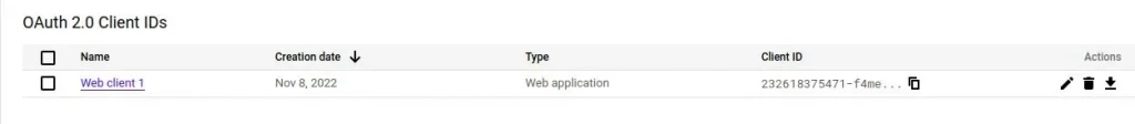 client credentials list screen | Google Meet integration with Liferay client credentials list screen