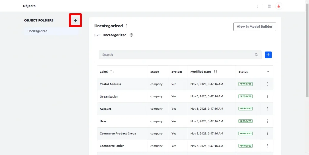Button to create folder | Overview of Object Model Builder Button to create folder