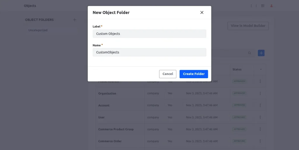 New object folder pop up box | Overview of Object Model Builder New object folder pop up box
