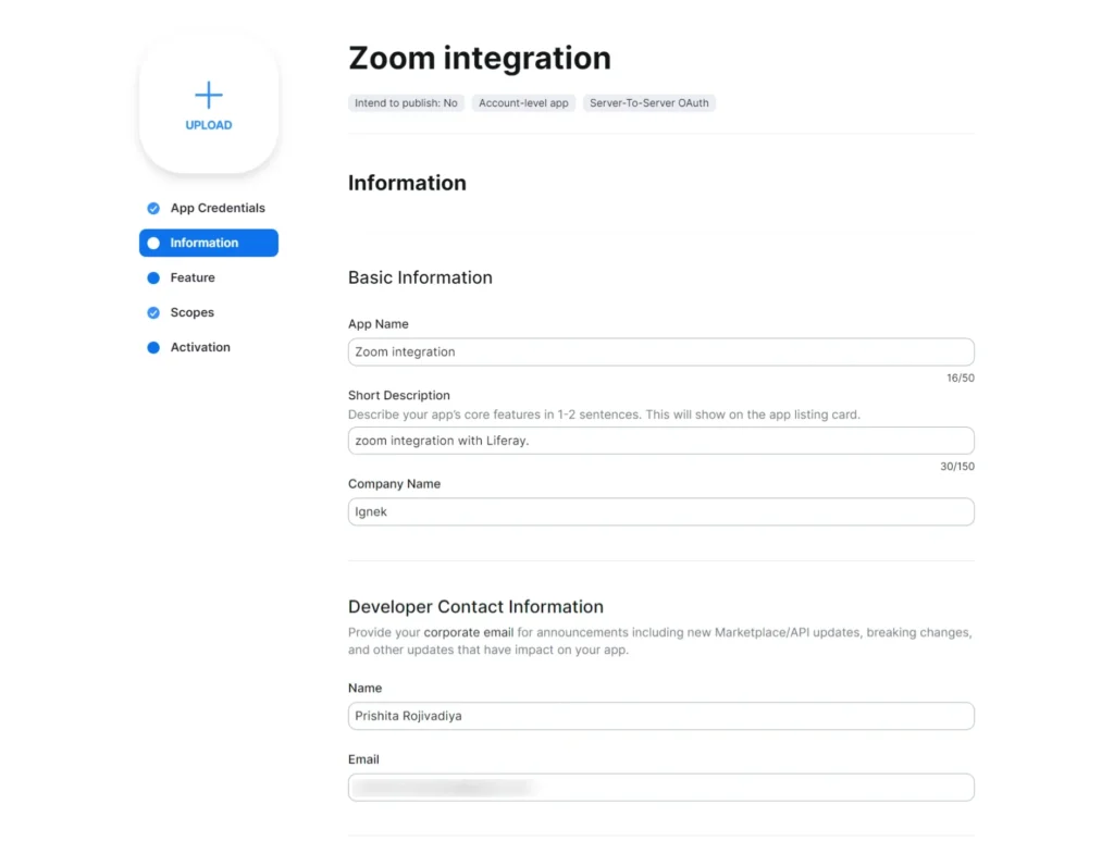 Basic Information for server to server oauth app scaled e1721027577211 | Zoom integration with Liferay Basic Information for server to server oauth app