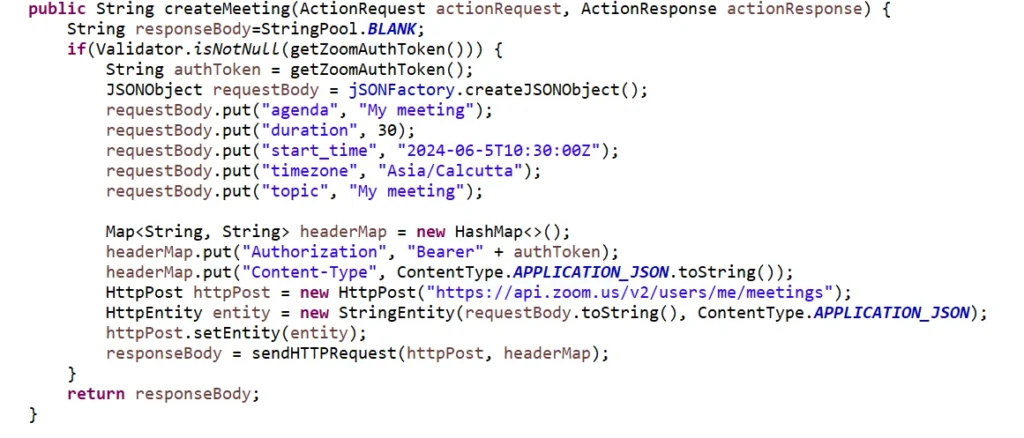 Create meeting method | Zoom integration with Liferay Create meeting method