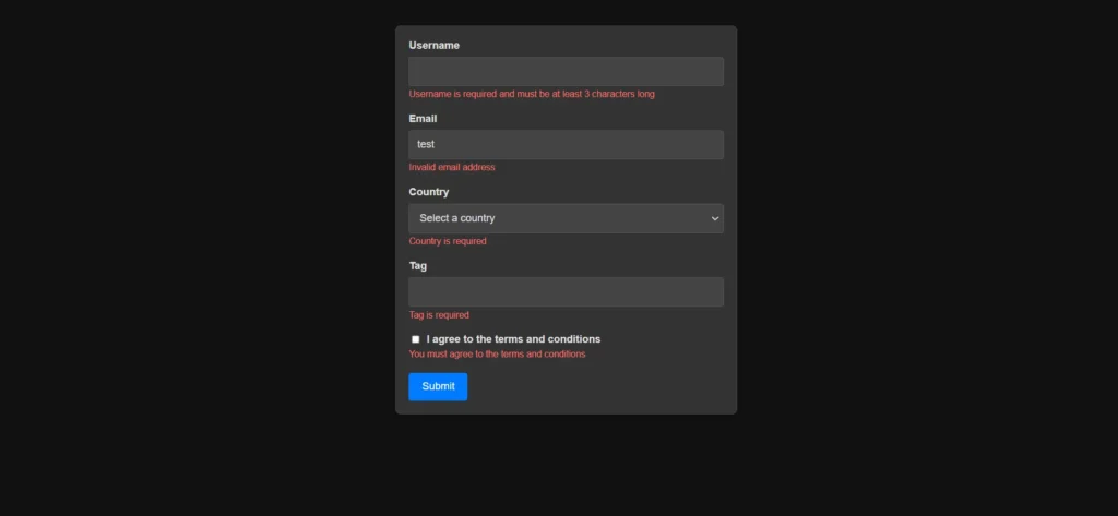 output 1 | Creating forms in React with React Hook Form output-1