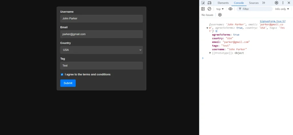 output 2 | Creating forms in React with React Hook Form output-2