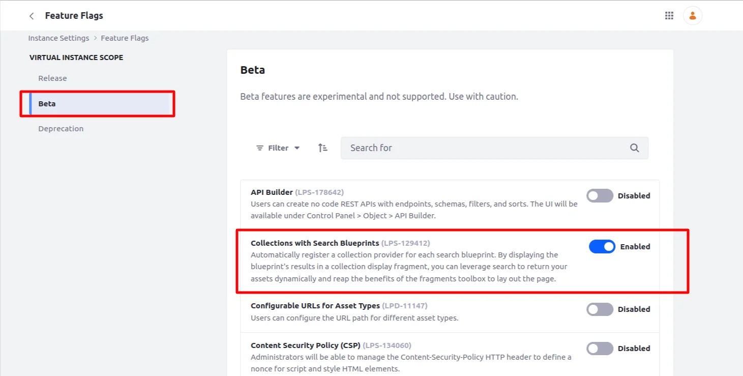 Feature Flags | Use of Liferay Blueprint With Collection Feature_Flags