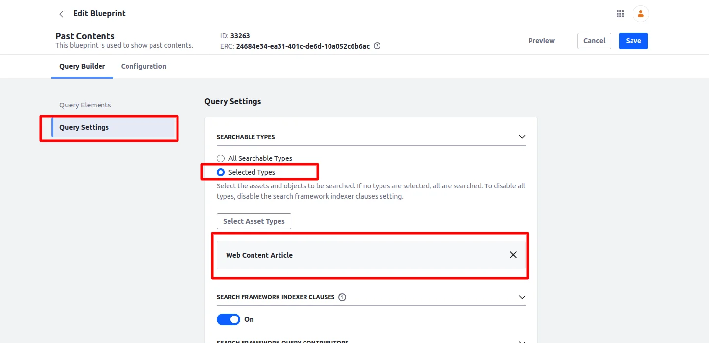 Query Settings | Use of Liferay Blueprint With Collection Query_Settings