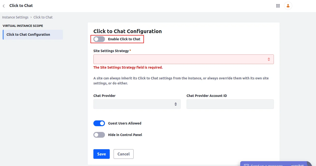 enable click to chat | OOTB Chat Integration With Liferay enable_click_to_chat