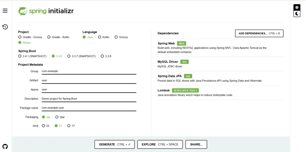 SpringInitializr | Building a CRUD Application with React and Spring Boot SpringInitializr
