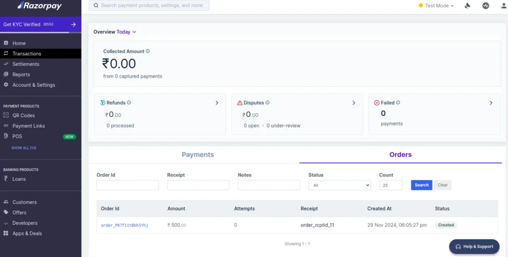 razorpay dashboard | Payment Gateway Integration with Spring Boot razorpay_dashboard