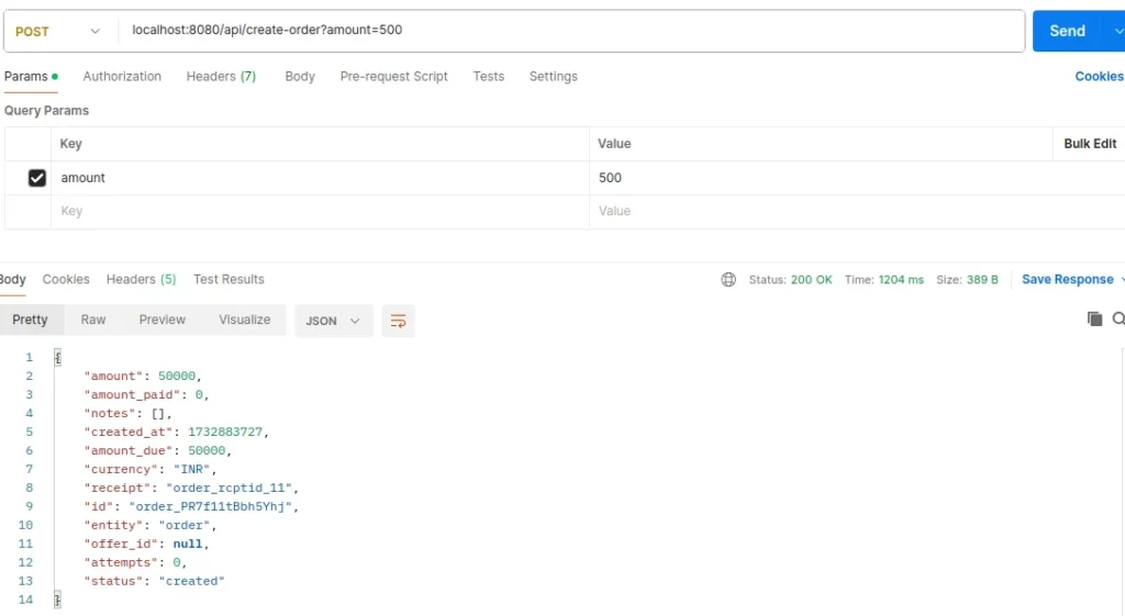 response | Payment Gateway Integration with Spring Boot response